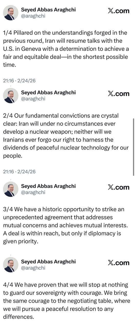 پیام سید عباس عراقچی وزیر امور خارجه؛ اگر به دیپلماسی اولویت داده شود، دستیابی به توافق ممکن است + عکس