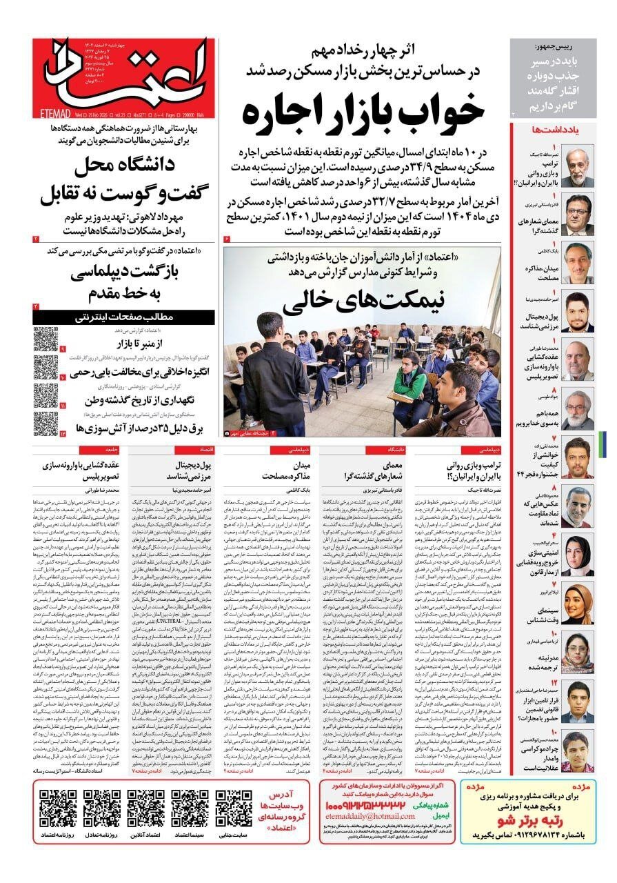 صفحه نخست روزنامهها - چهارشنبه ۶ اسفند
