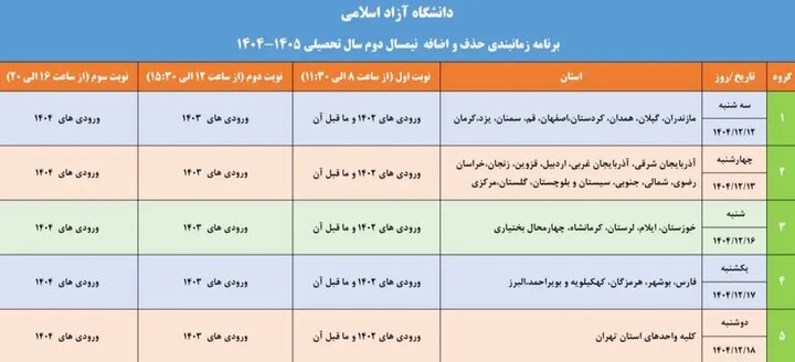 آغاز فرآیند حذف و اضافه نیمسال دوم در دانشگاه آزاد از ۱۲ اسفند