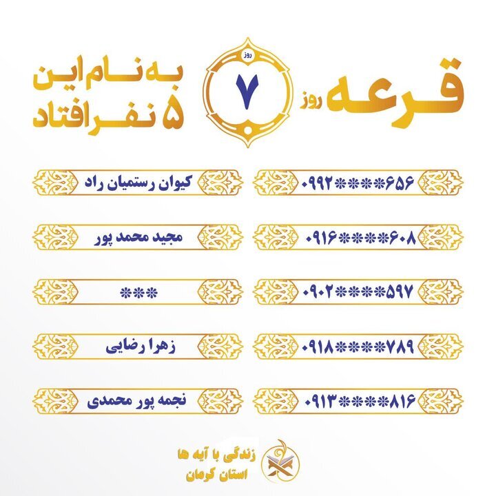 مسابقه زندگی با آیه‌ها در کرمان؛ سوال روز دهم و معرفی برندگان روز هفتم