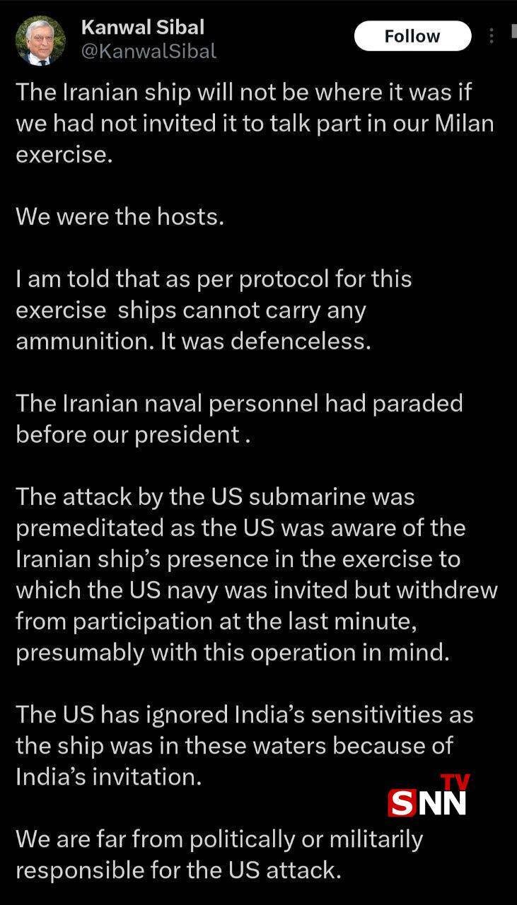 وزیر خارجه سابق هند: حمله آمریکا به کشتی ایرانی برنامه‌ریزی شده بود + عکس