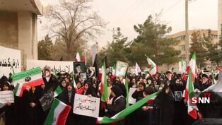 تجمع دانشجویان دانشگاه آزاد اسلامی مشهد مقدس در محکومیت جنایات صهیونیستی آمریکایی به خاک کشورمان