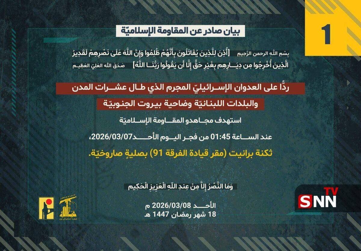 حزب‌الله مقر فرماندهی لشکر ۹۱ اسرائیل را هدف قرار داد