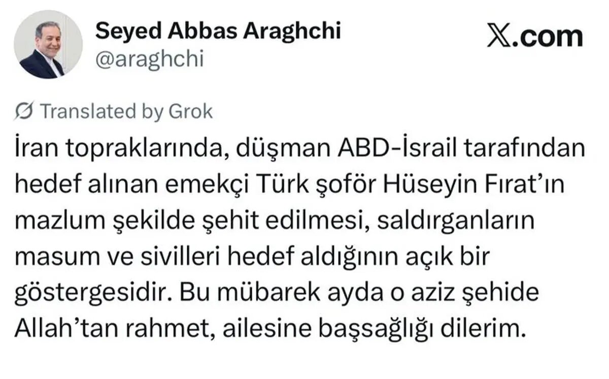 تسلیت عراقچی در پی شهادت شهروند ترکیه در جریان حمله آمریکایی ـ صهیونیستی به ایران