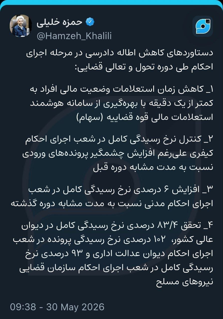 دستاوردهای کاهش اطاله دادرسی در مرحله اجرای احکام طی دوره تحول و تعالی قضایی