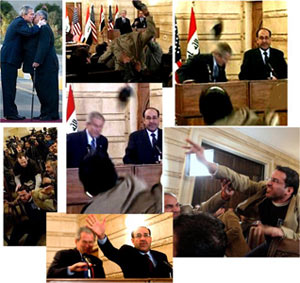 ۱۴ دسامبر ۲۰۰۸ ـ حمله با لنگه کفش به بوش که گفت جنگ عراق پایان نیافته است در سالروز دستگیرشدن صدام حسین