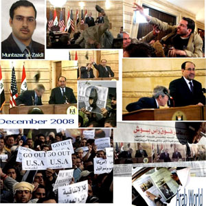 ۱۵ دسامبر ۲۰۰۸ ـ عراقی ها: زیدی با پرتاب کفش به سوی جورج بوش احساس عراقی ها را نسبت به آمریکا منعکس کرد