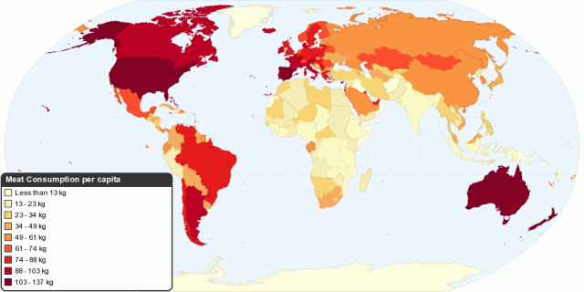 
      نقشه‌های مصرف (2): نقشه مصرف گوشت در جهان    