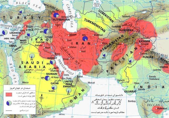 
      نقشه های دایاسپورای شیعیان (4) : جمعیت شیعیان در خاورمیانه نسبت به کل جمعیت هر کشور