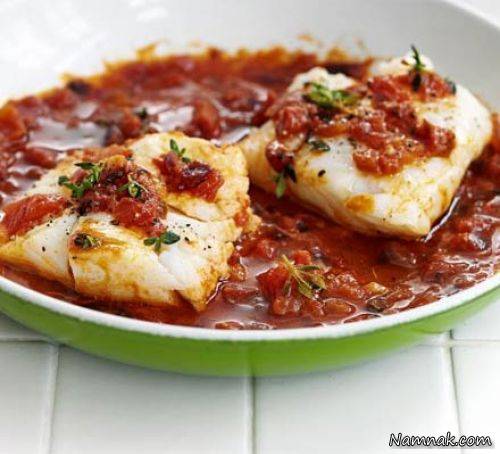 ماهی با گوجه | طرز تهیه ماهی با گوجه و آویشن