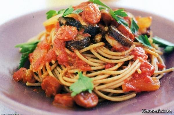اسپاگتی | طرز تهیه اسپاگتی با سس بادمجان