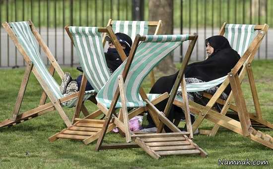 حمام آفتاب گرفتن زنان مسلمان در لندن + عکس