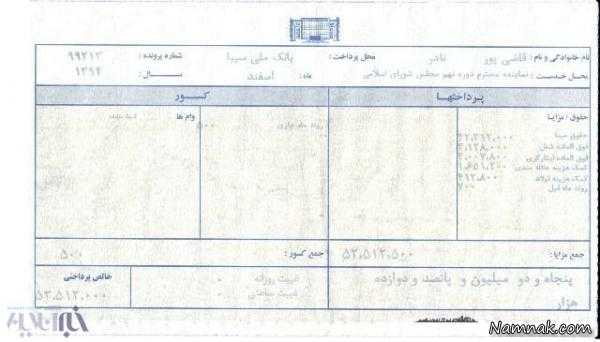 ببینید فیش حقوقی نماینده مجلس را + عکس