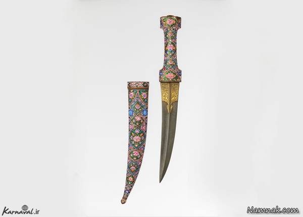 خنجر قاجاری , خنجر و غلاف تزیین شده با طلا و مس