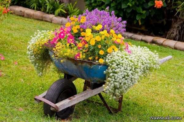 گلدان های زیبا و تزیین باغچه با وسایل بی مصرف