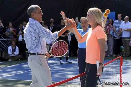 تنیس بازی اوباما با زن مشهور + عکس