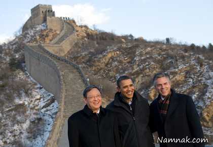 باراک اوباما و جان کری روی  دیوار چین + عکس