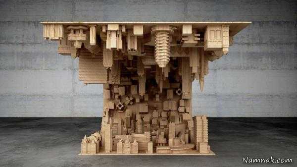 میز چوبی | مدل میز چوبی قهوه موج دار چاپ سه بعدی