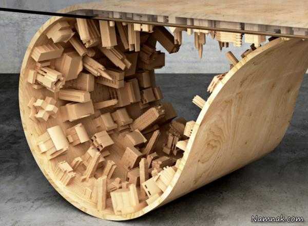 میز چوبی | مدل میز چوبی قهوه موج دار چاپ سه بعدی