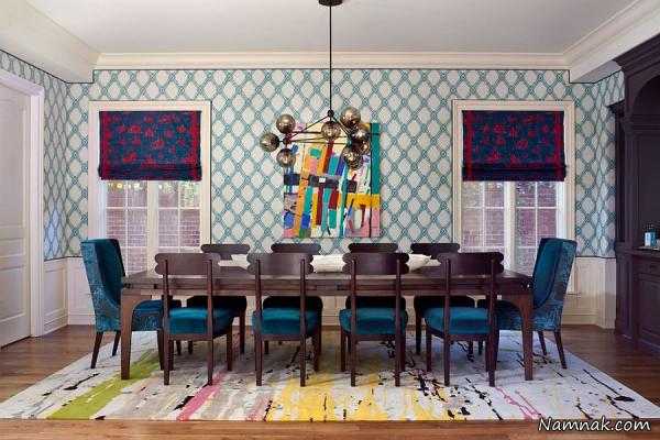 اتاق غذاخوری | تغییر و طراحی دکوراسیون اتاق غذاخوری مدرن با ترکیب رنگ شاد