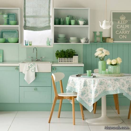 کابینت آشپزخانه به رنگ سبز آبی کف دریایی + تصاویر