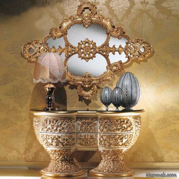 مدل میزکنسول | مدل میزکنسول و آینه چوبی مدرن و سلطنتی