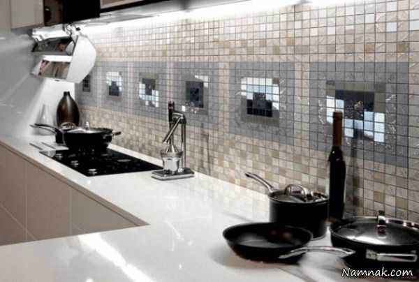 تزیینات سرامیکی دیوار ظرفشویی و اجاق در آشپزخانه