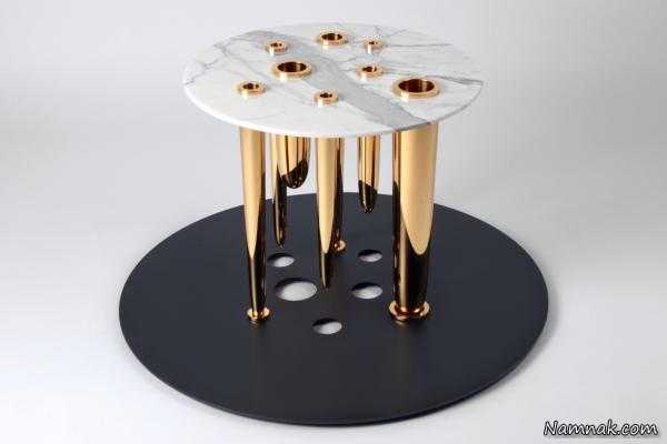 میز عسلی | مدل میز عسلی مدرن با پایه های گلدان طلایی