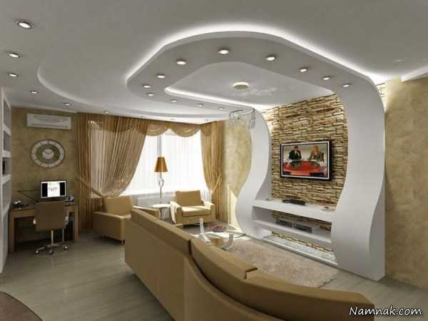 نورپردازی حرفه ای سقف و دیوار در اتاق پذیرایی و نشینمن