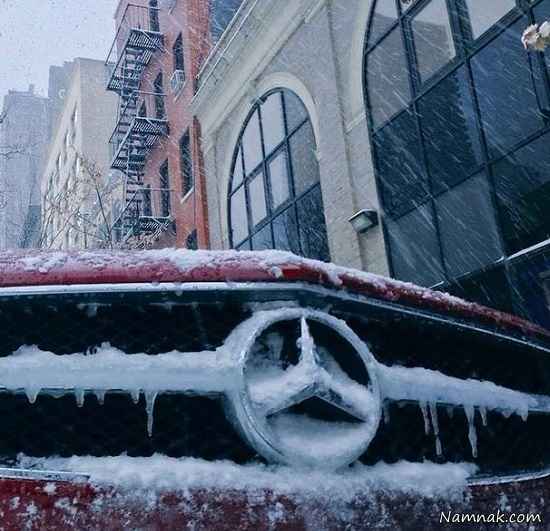 خودرو بنز یخ زده در یخبندان و برف آمریکا + فیلم