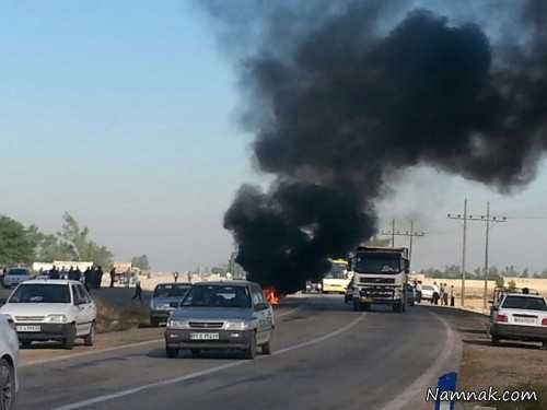 سوختن ماشین مگان پلیس در جاده آغاجری + عکس