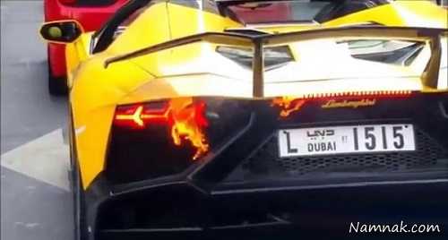 آتش گرفتن لامبورگینی وسط خیابان دبی + تصاویر و فیلم