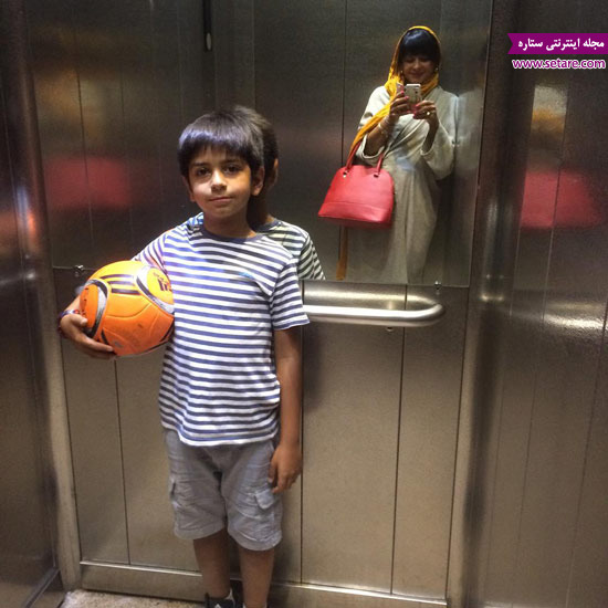 	عکس سیما تیر انداز و پسرش در آسانسور