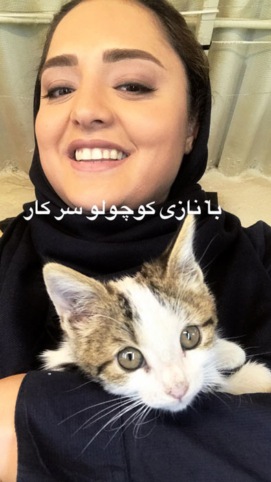 	نرگس محمدی در وضعیت گربه به بغل!
