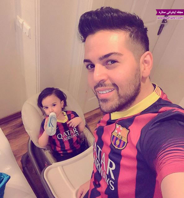 	عکس سلفی عماد طالب زاده و پسرش ساتیار با لباس تیم بارسلونا | وب 