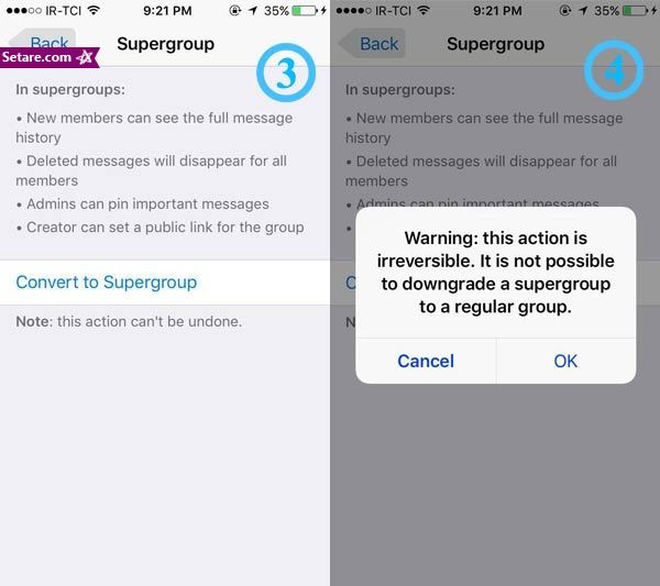 	آموزش تصویری تبدیل گروه به سوپر گروه در تلگرام نسخه (ios) | وب 
