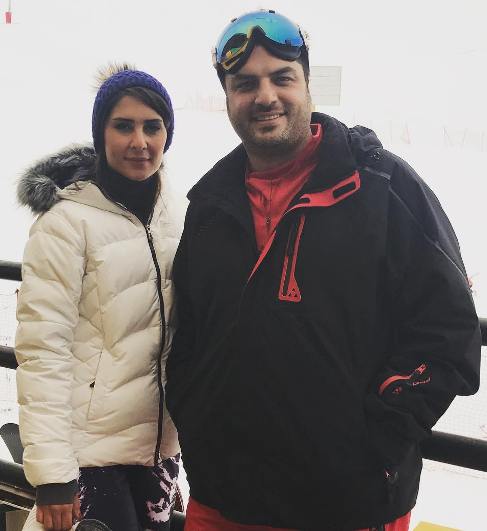 سام درخشانی و همسرش عسل در پیست اسکی