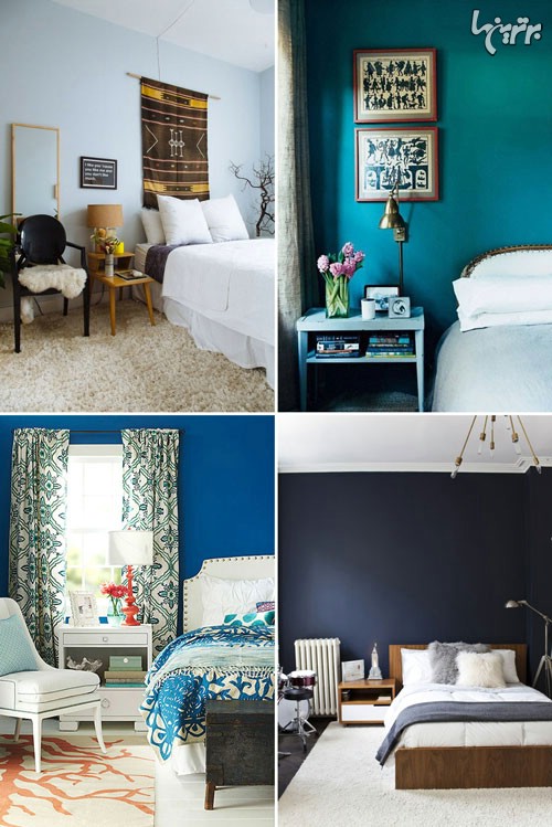 دکوراسیونی آرام برای اتاق خواب با سه رنگ آبی,یاسی و سبز