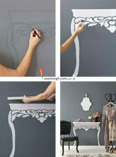 با نقاشی دیواری و شلف یک میز زیبا درست کنید